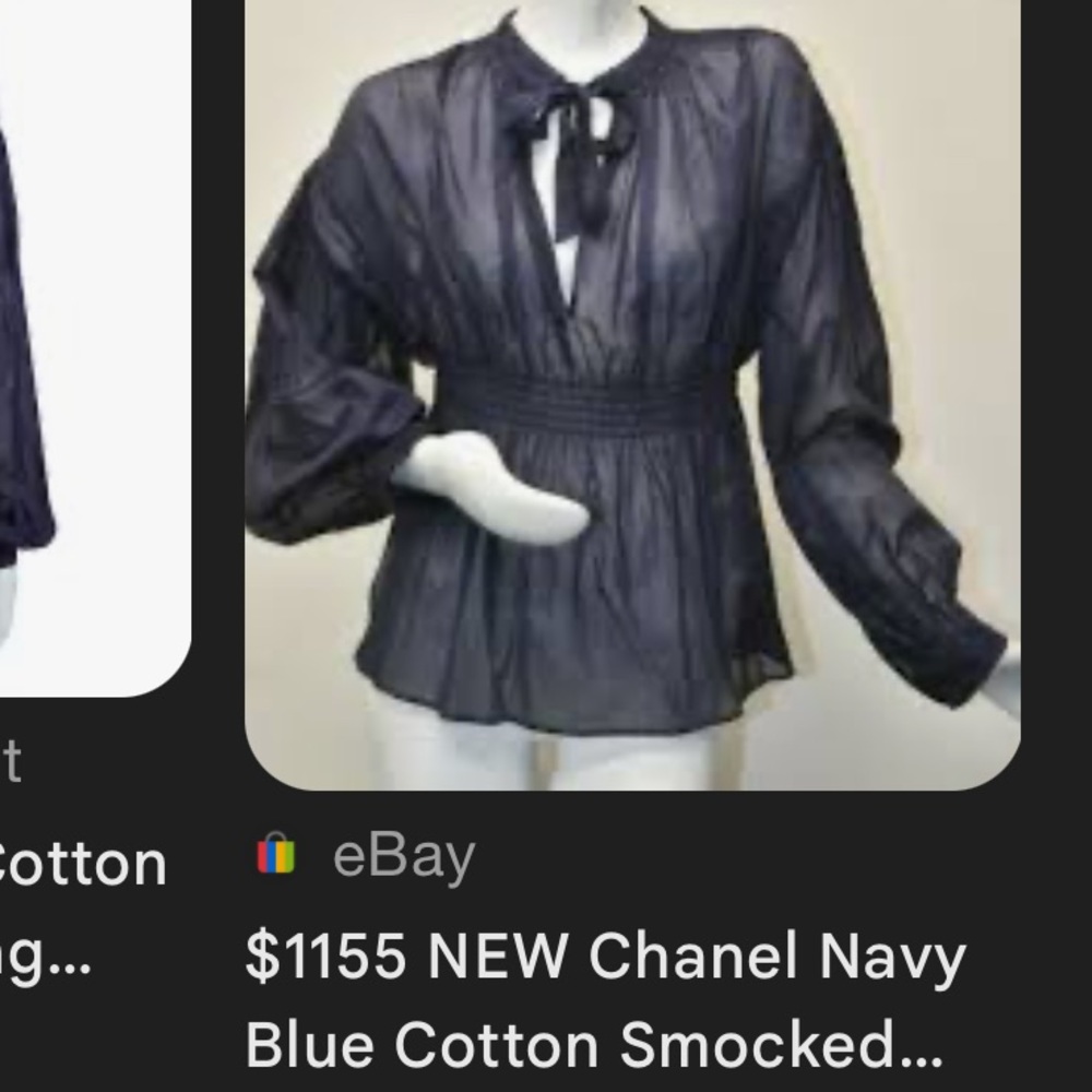 Chanel Navy Blue Cotton Waist 2 CC Logo Buttons Blouse Size 40 - Picture 10 of 10